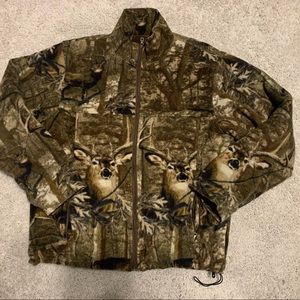 oscar sport deer camo All over Print Fleece sweater mens size XL full Zip.